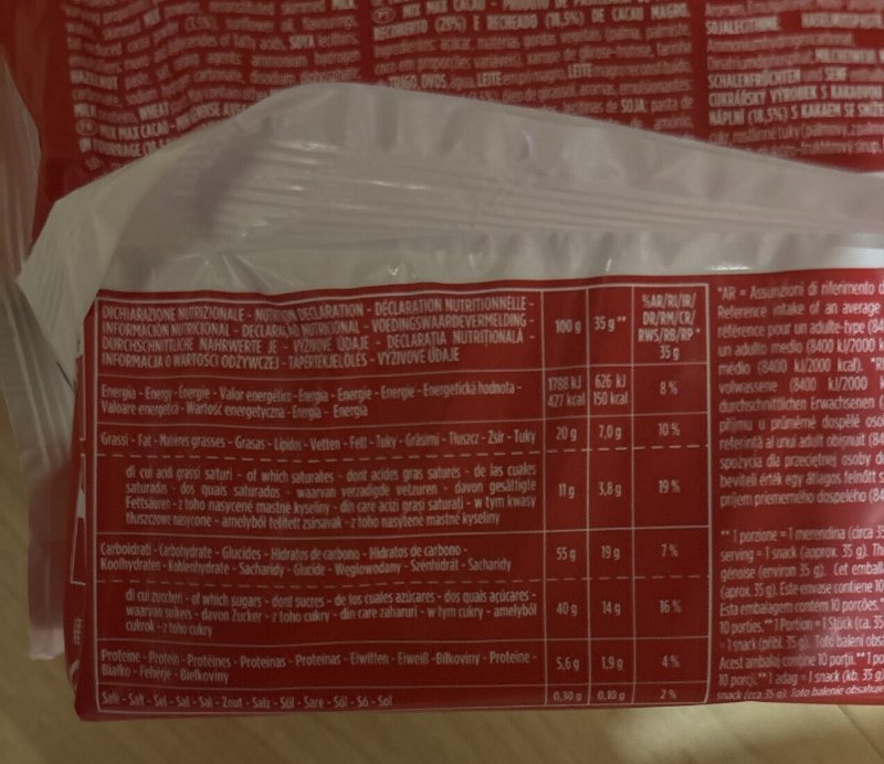 Foto da tabela nutricional