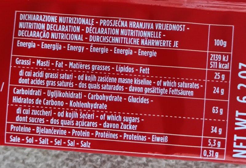 Foto da tabela nutricional