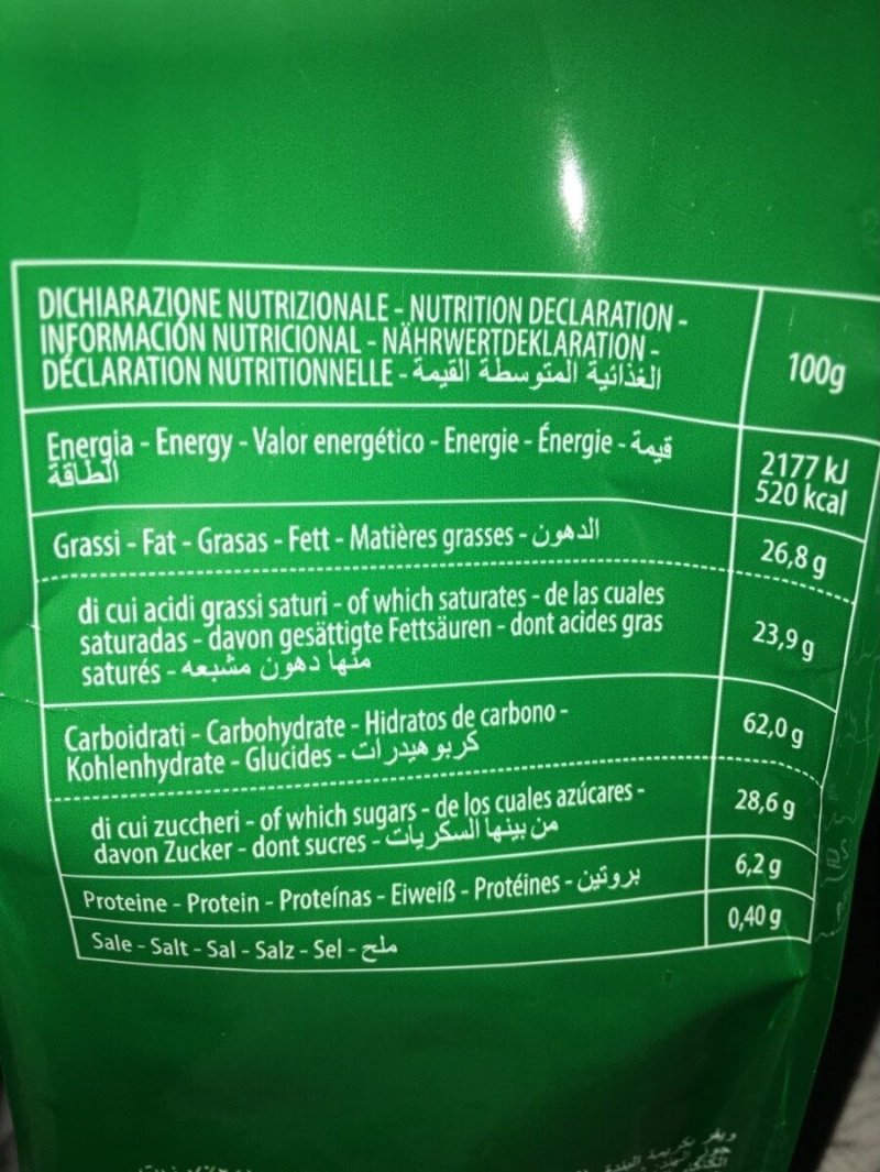 Foto da tabela nutricional