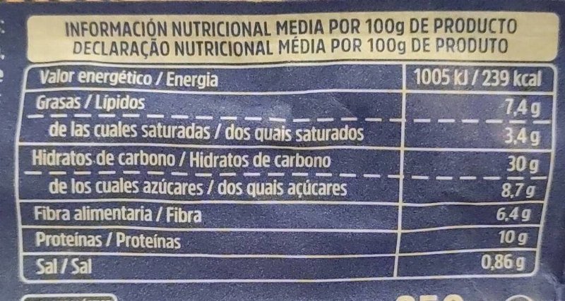 Foto da tabela nutricional