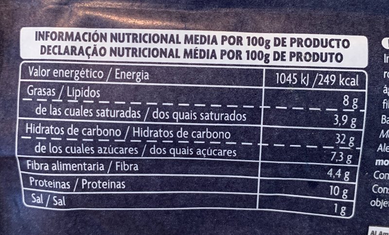Foto da tabela nutricional