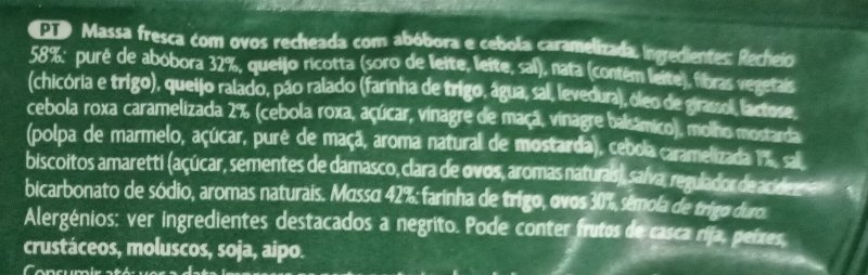Foto da lista de ingredientes