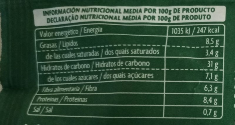 Foto da tabela nutricional