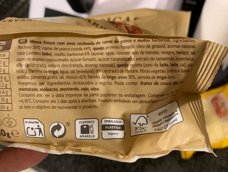 Foto da lista de ingredientes