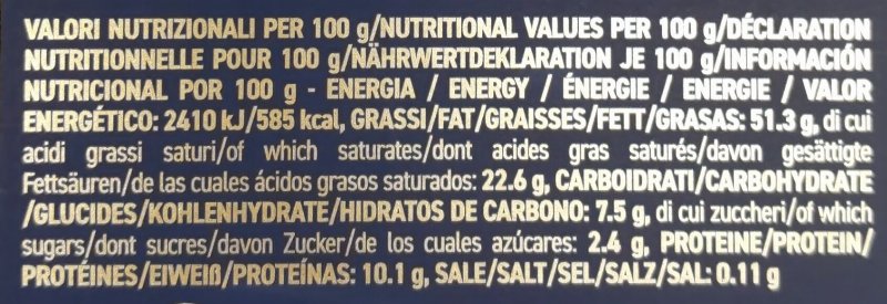 Foto da tabela nutricional