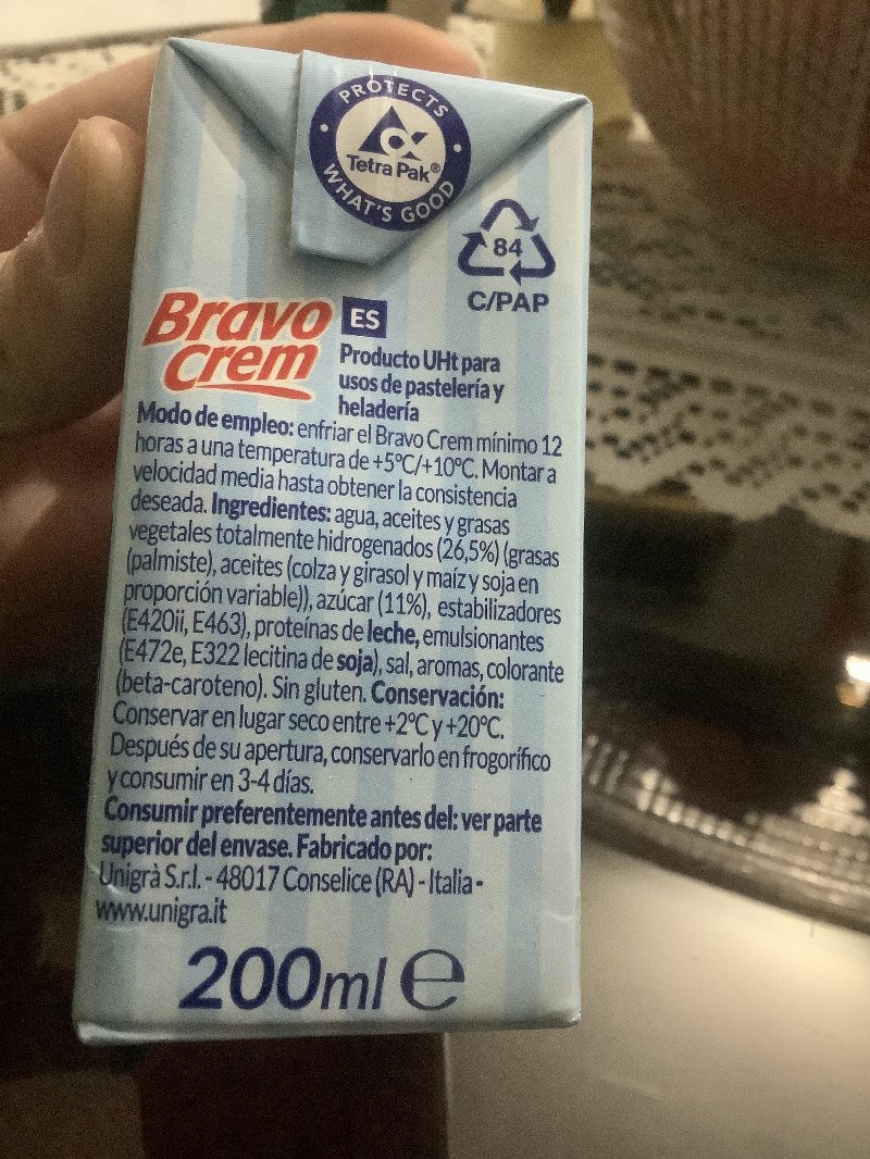Foto da lista de ingredientes