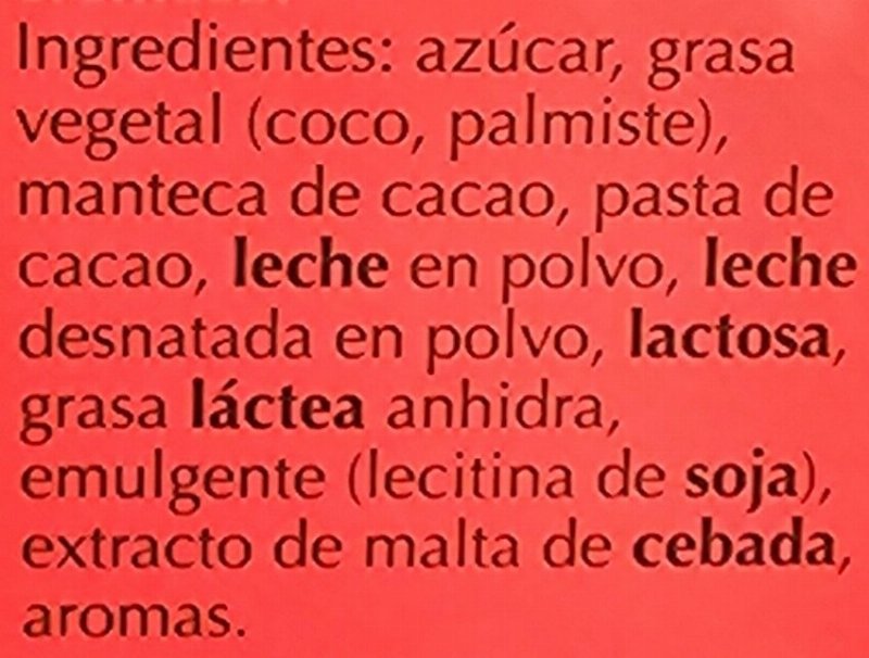 Foto da lista de ingredientes
