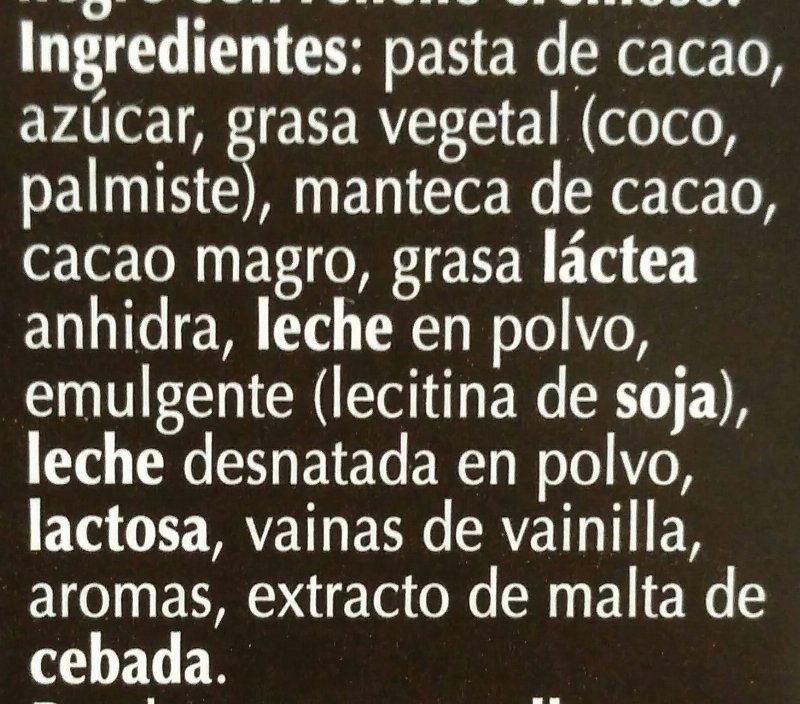 Foto da lista de ingredientes