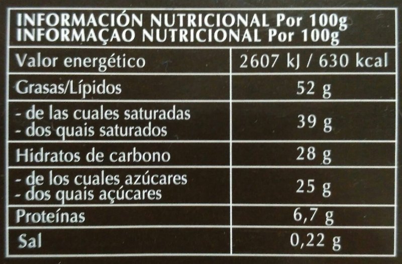 Foto da tabela nutricional
