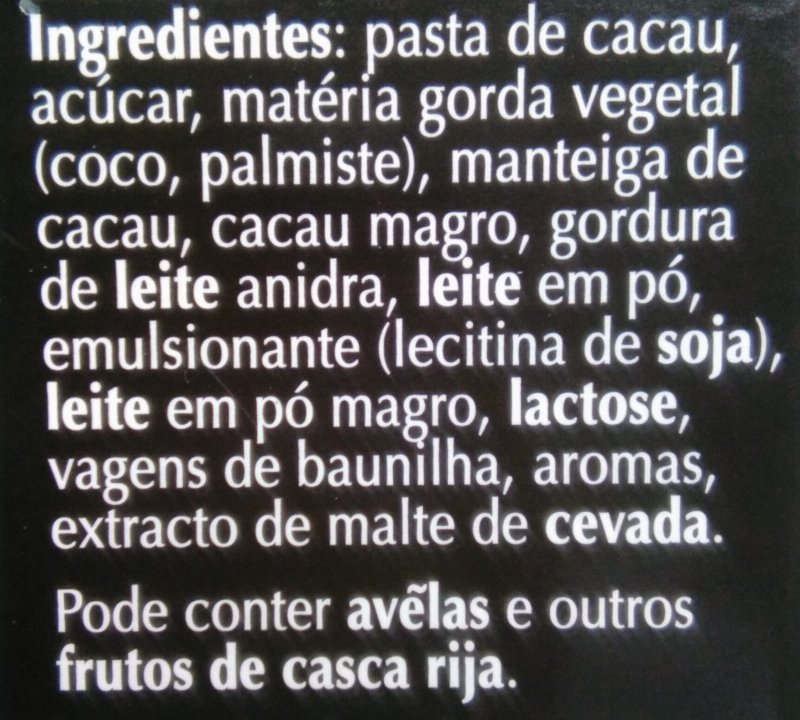Foto da lista de ingredientes