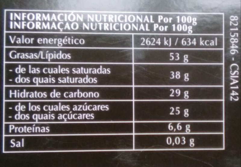 Foto da tabela nutricional