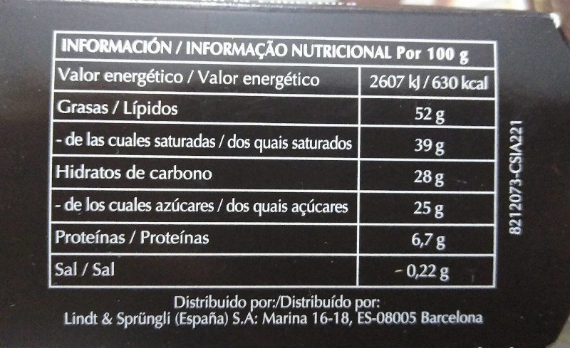 Foto da tabela nutricional