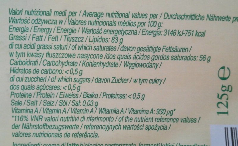 Foto da tabela nutricional