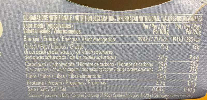 Foto da tabela nutricional
