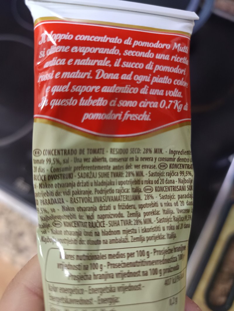 Foto da lista de ingredientes