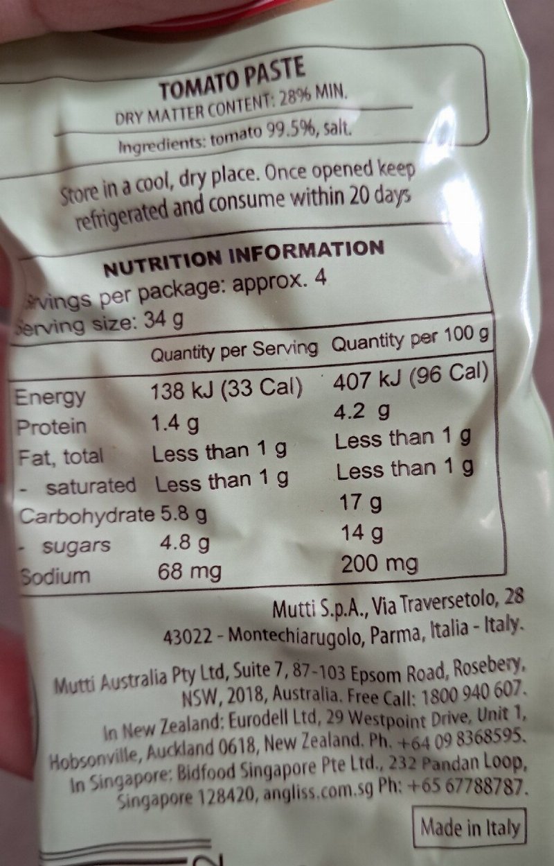 Foto da tabela nutricional