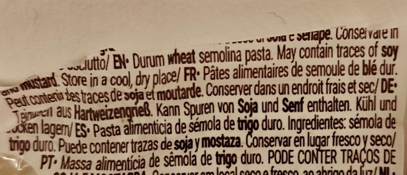 Foto da lista de ingredientes
