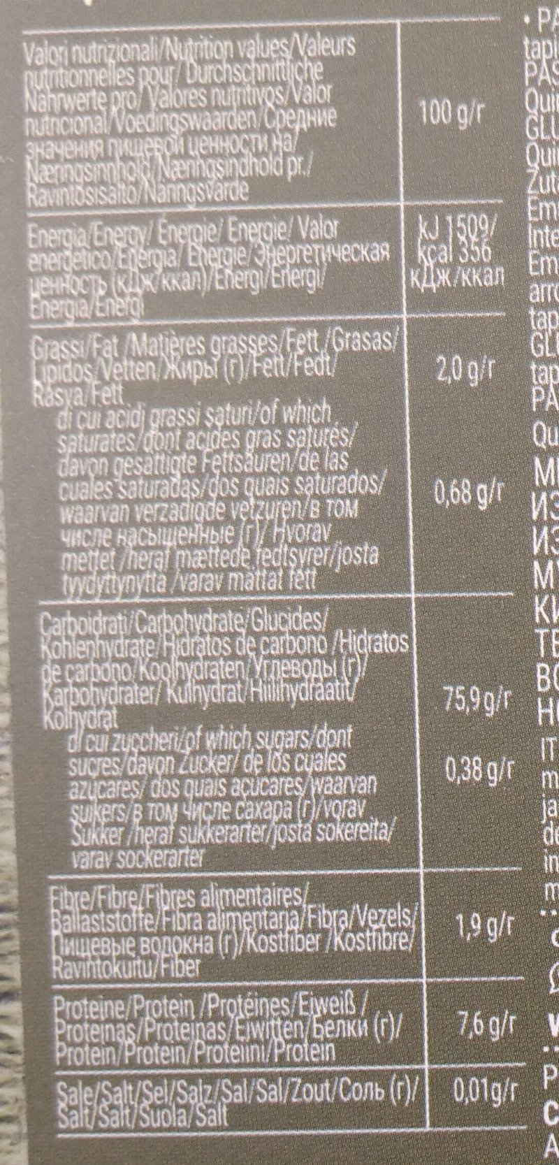 Foto da tabela nutricional