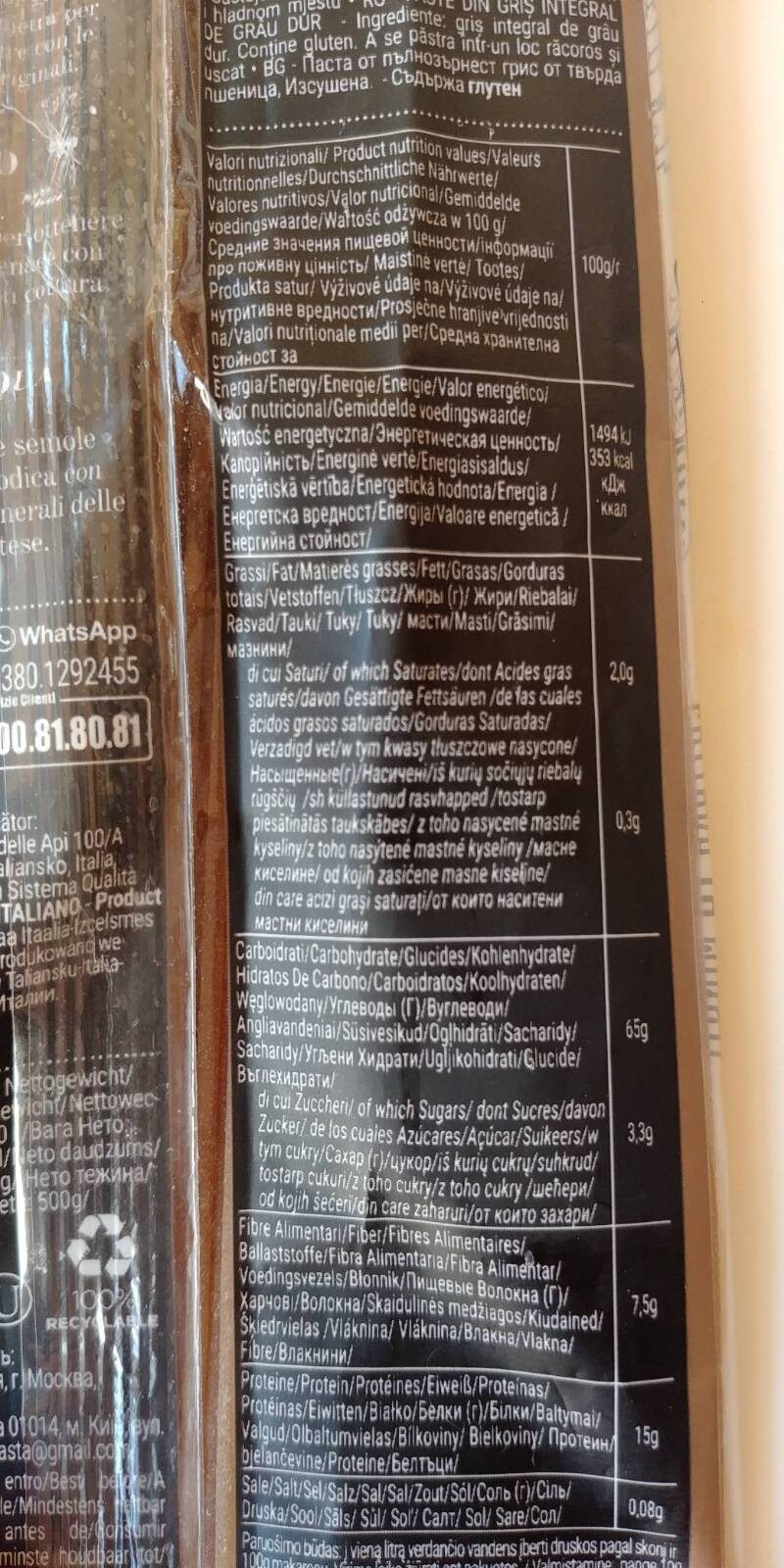 Foto da tabela nutricional