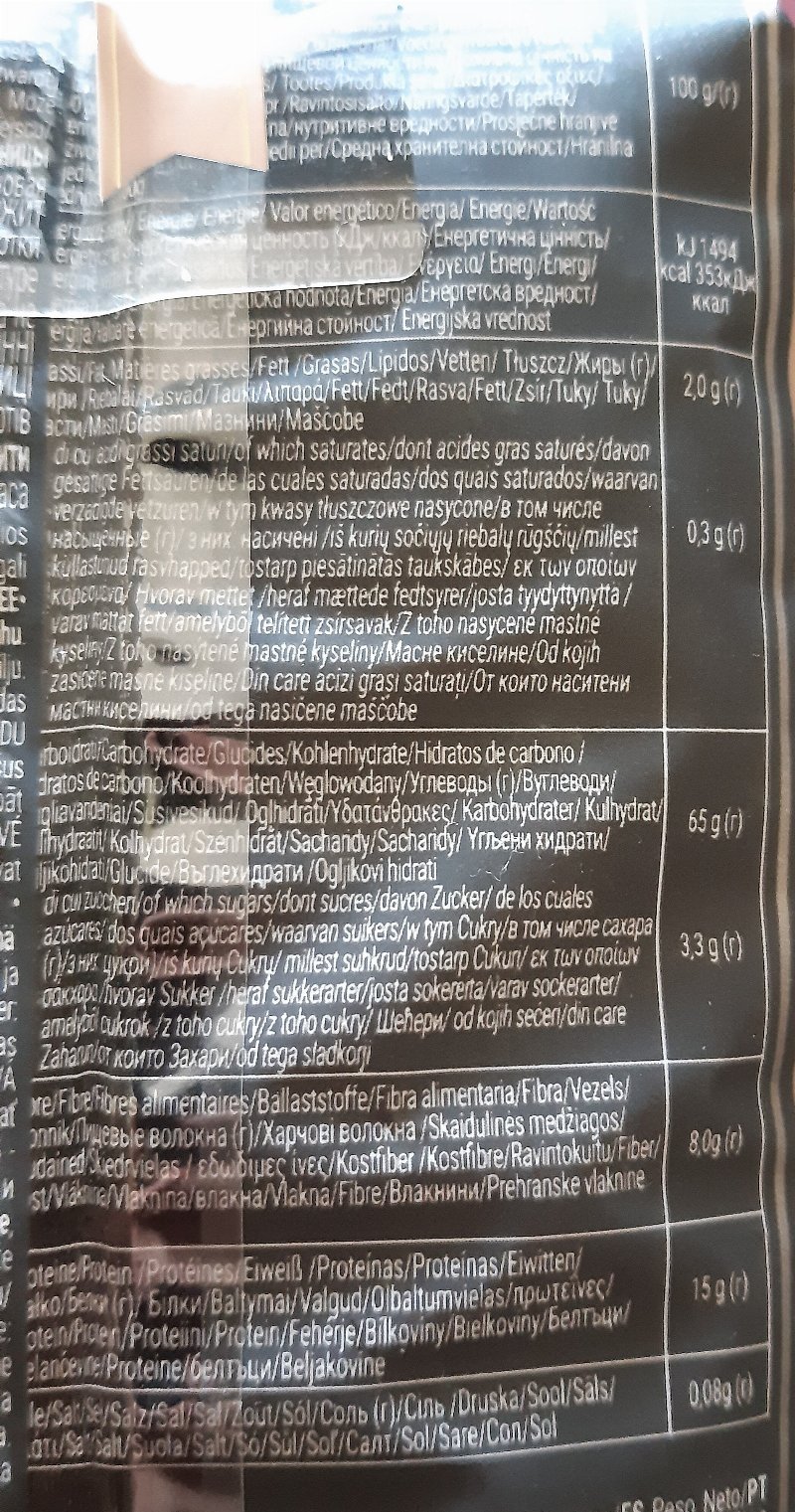 Foto da tabela nutricional