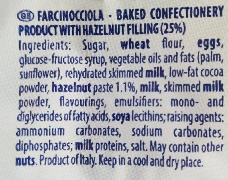 Foto da lista de ingredientes