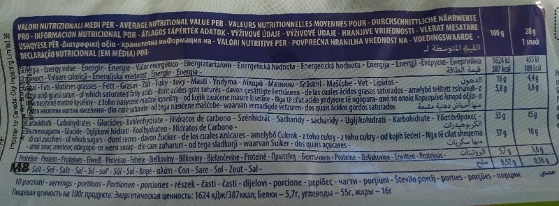 Foto da tabela nutricional