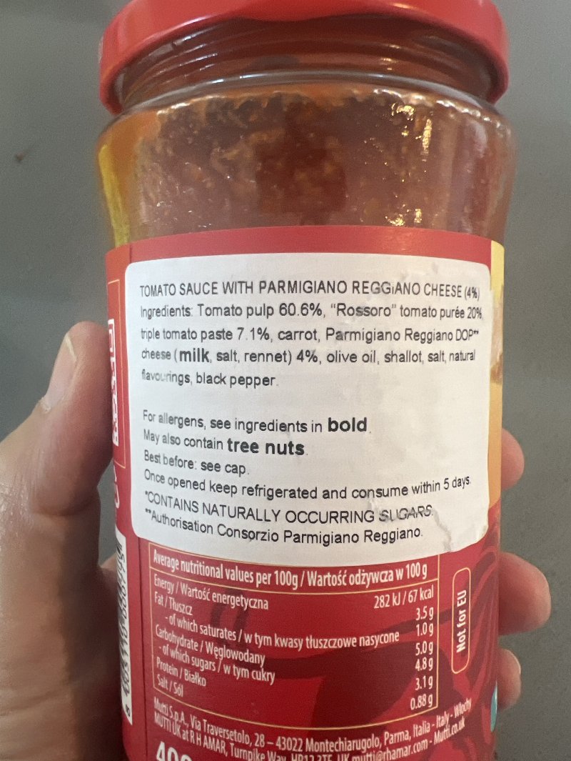 Foto da lista de ingredientes