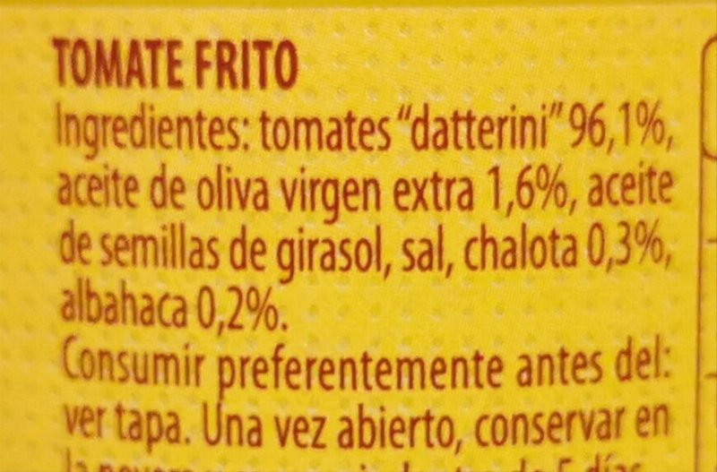 Foto da lista de ingredientes