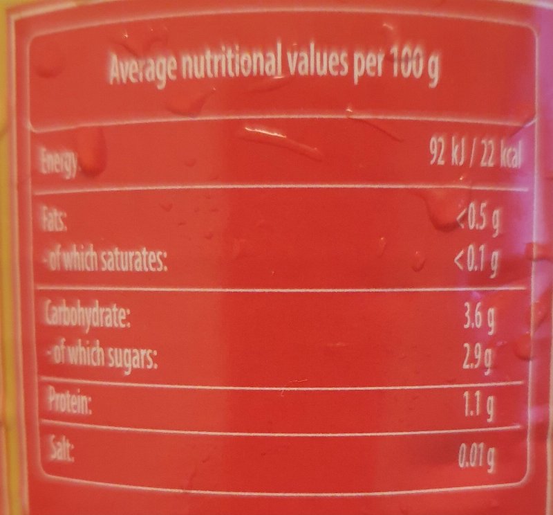 Foto da tabela nutricional