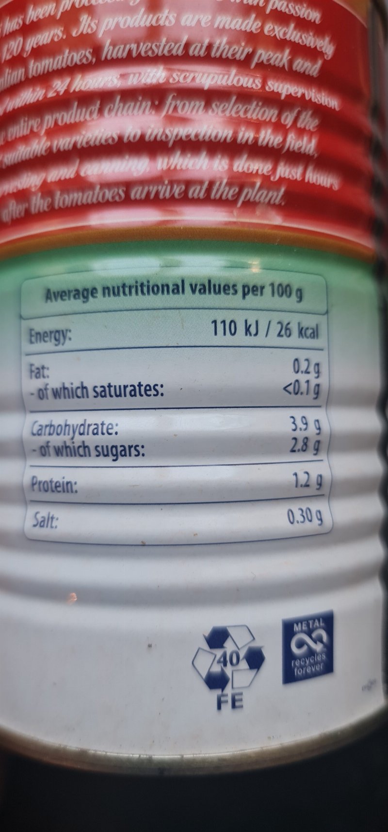 Foto da tabela nutricional
