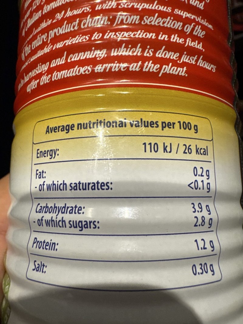 Foto da tabela nutricional