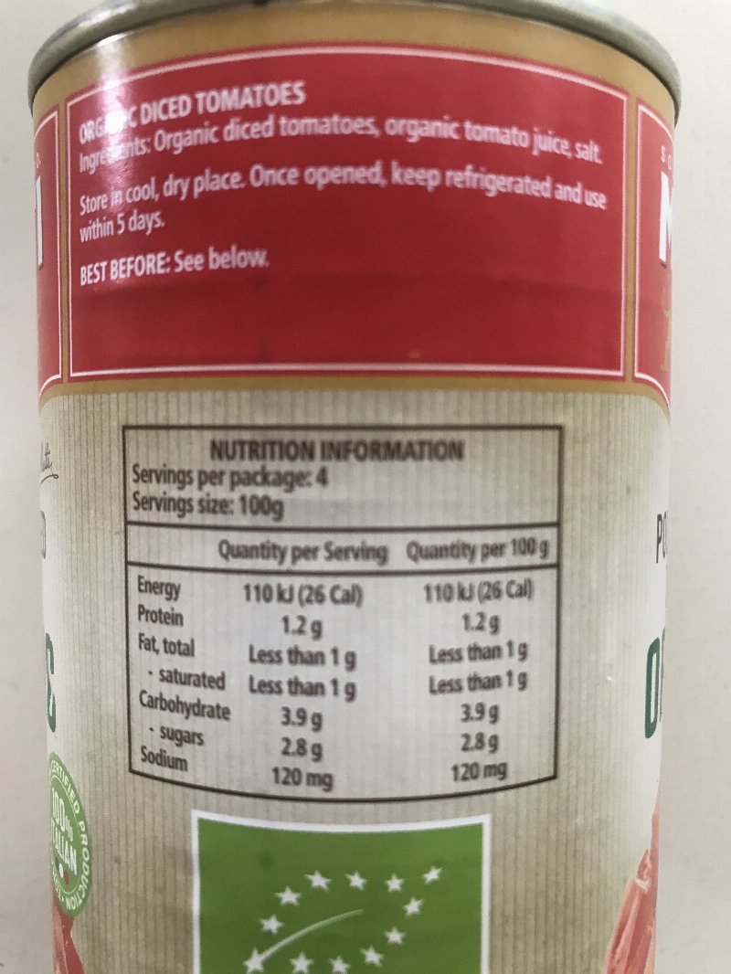 Foto da lista de ingredientes