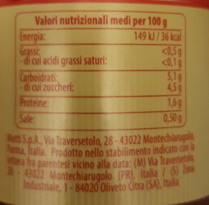 Foto da tabela nutricional