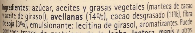 Foto da lista de ingredientes