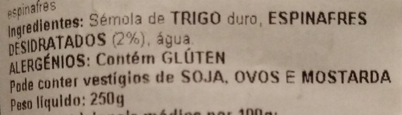 Foto da lista de ingredientes