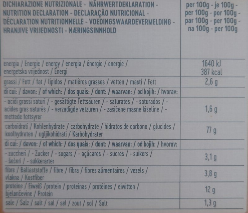 Foto da tabela nutricional