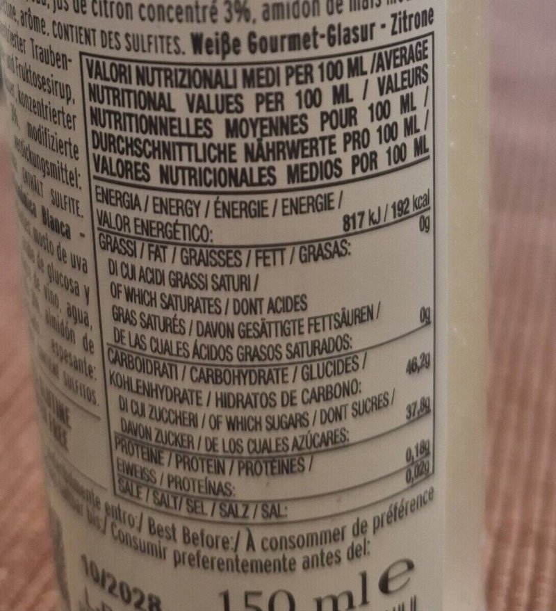 Foto da tabela nutricional