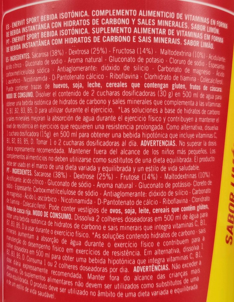 Foto da lista de ingredientes