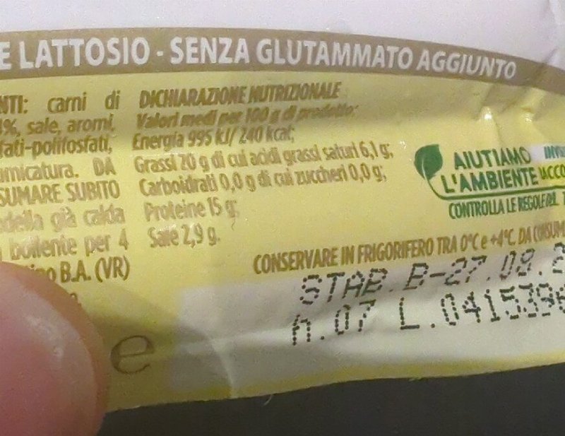 Foto da tabela nutricional