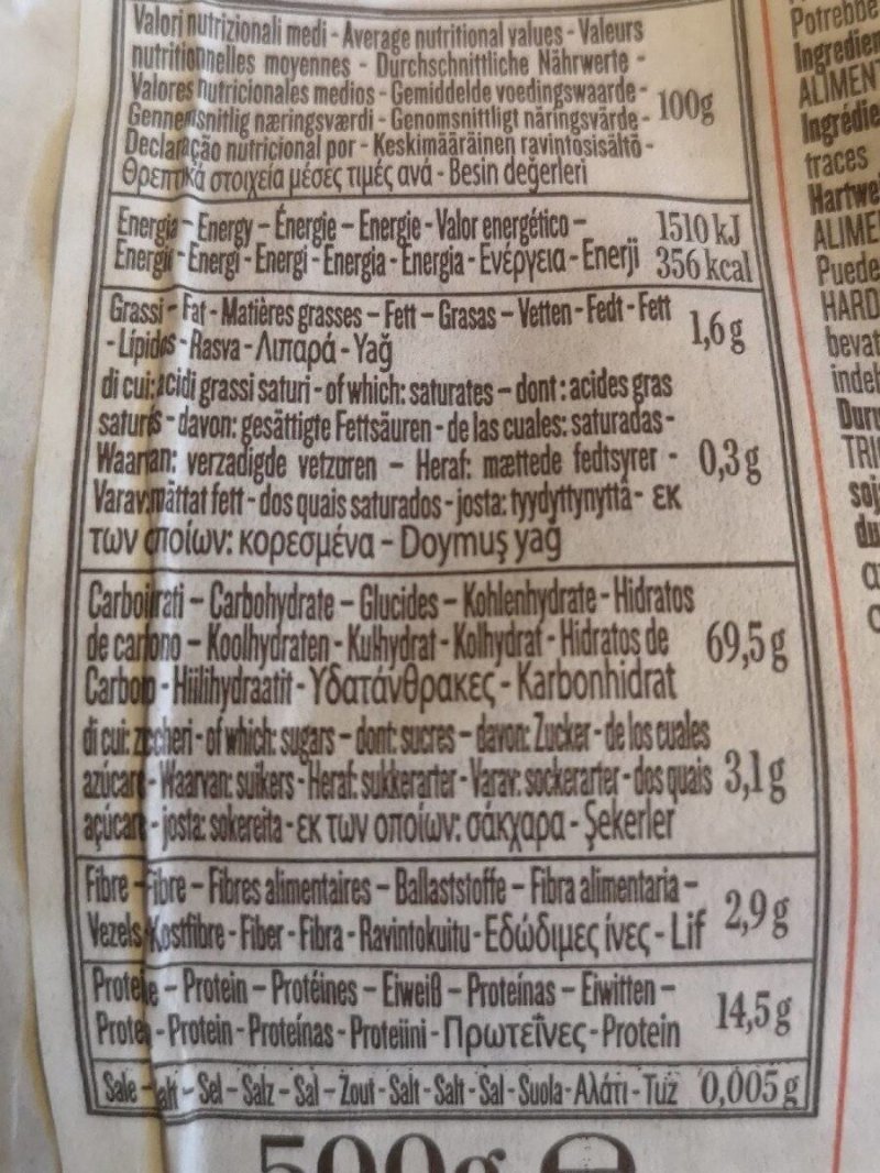 Foto da tabela nutricional