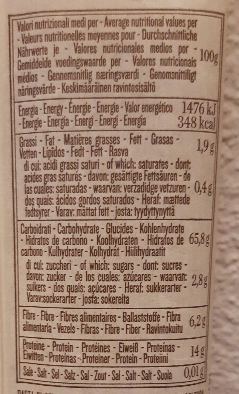 Foto da tabela nutricional