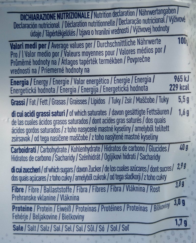Foto da tabela nutricional