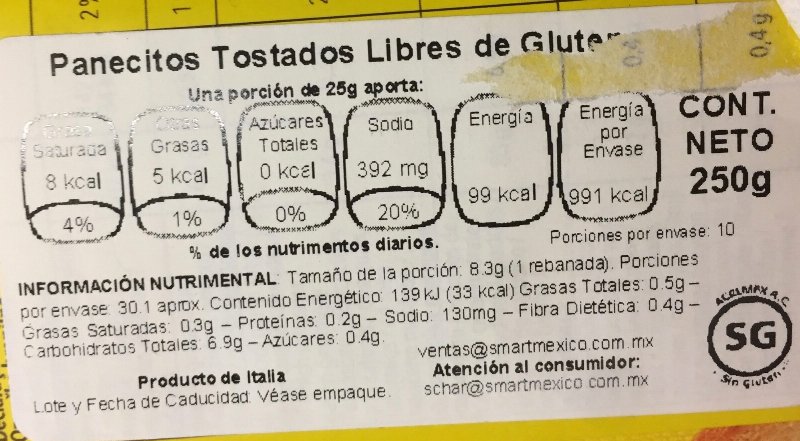 Foto da tabela nutricional