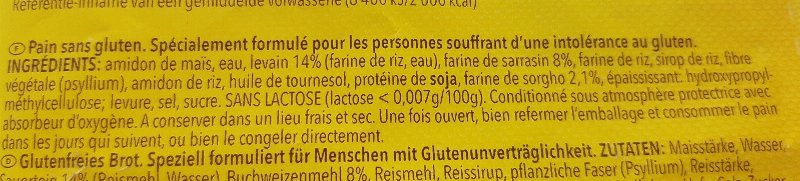 Foto da lista de ingredientes