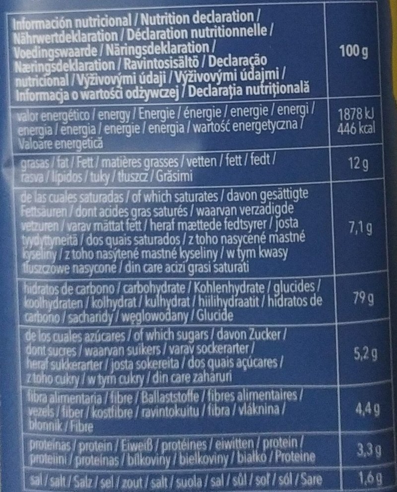 Foto da tabela nutricional