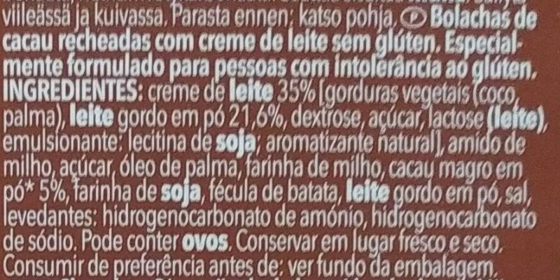 Foto da lista de ingredientes