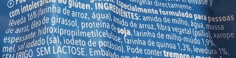 Foto da lista de ingredientes