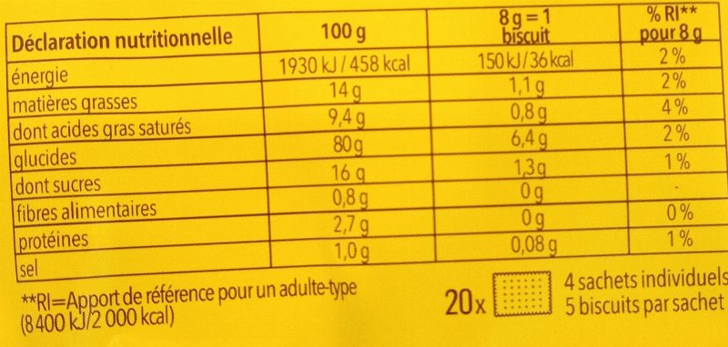 Foto da tabela nutricional