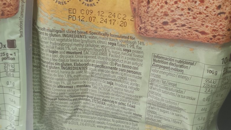 Foto da tabela nutricional