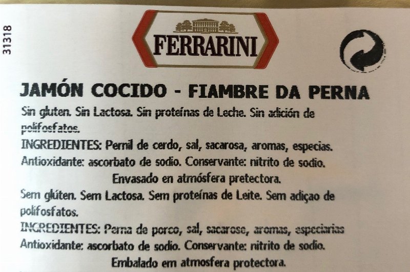 Foto da lista de ingredientes